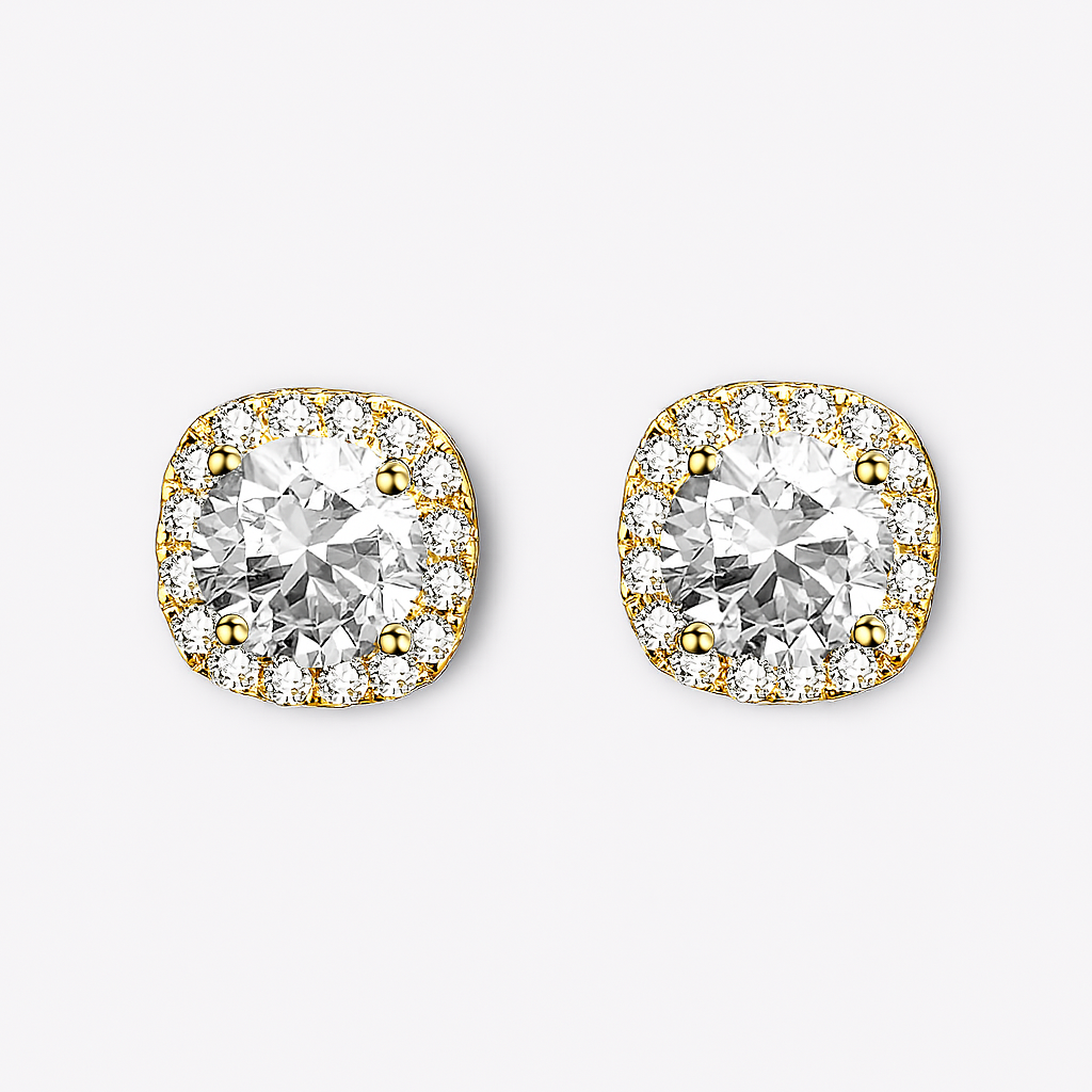 Square Moissanite Halo Earrings